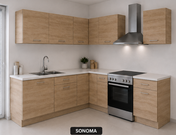 Intrahome Γωνιακή Κουζίνα 94 151x154 Πλάτος 305 κουτία 61cm / 58cm / Γωνία 90x90 / 64cm / 63cm Κρεμαστά – Βάσεις μαζί με πάγκο μελαμίνης 3,2cm  Intrahome-sono82376145