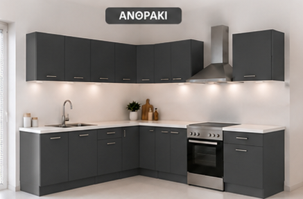 Intrahome Γωνιακή Κουζίνα 78 205x154 Πλάτος 359 κουτία 103cm / 79cm / 102cm / Γωνία 90x90 / 97cm / 76cm Κρεμαστά – Βάσεις μαζί με πάγκο μελαμίνης 3,2cm  Intrahome-anthraki231282374545