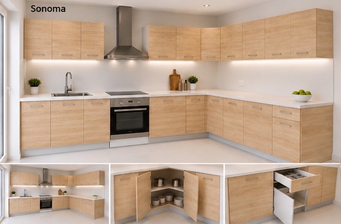 Intrahome Γωνιακή Κουζίνα 92 202x338 Πλάτος 540 κουτία 46cm / 83cm / 98cm / Γωνία 90x90 / 59cm / 99cm / 53cm Κρεμαστά – Βάσεις μαζί με πάγκο μελαμίνης 3,2cm  Intrahome-sono82375945