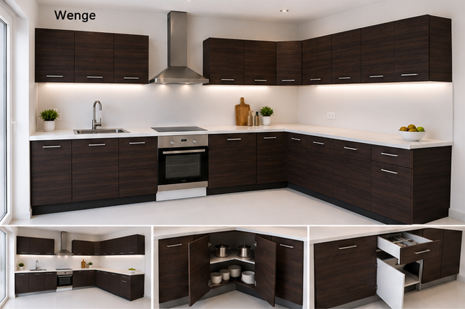 Intrahome Γωνιακή Κουζίνα 92 202x338 Πλάτος 540 κουτία 46cm / 83cm / 98cm / Γωνία 90x90 / 59cm / 99cm / 53cm Κρεμαστά – Βάσεις μαζί με πάγκο μελαμίνης 3,2cm  Intrahome-wenge231282375945