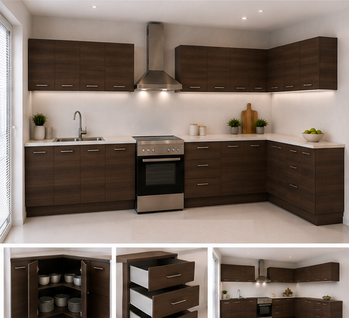 Intrahome Γωνιακή Κουζίνα 34 238x195 Πλάτος 433 κουτία 38cm / 41cm / 101cm / 84cm / Γωνία 90x90 / 101cm / 47cm / 56cm / 48cm / 52cm Κρεμαστά – Βάσεις μαζί με πάγκο μελαμίνης 3,2cm  Intrahome-wenge231282370145