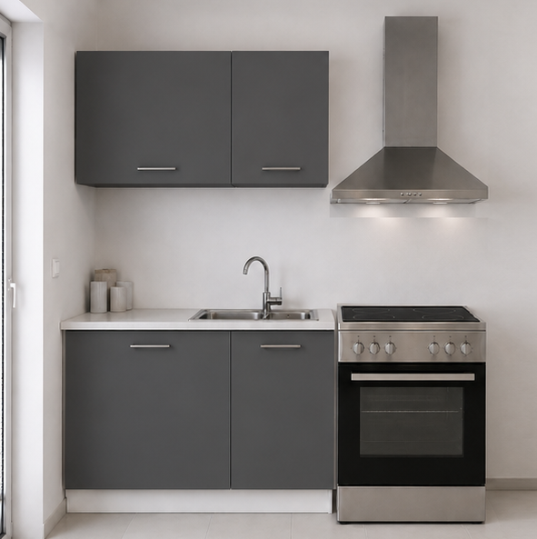 Intrahome Ευθεία Κουζίνα 82 Πλάτος 130 κουτία 83cm / 54cm Κρεμαστά – Βάσεις μαζί με πάγκο μελαμίνης 3,2cm Intrahome-anthraki231282364945
