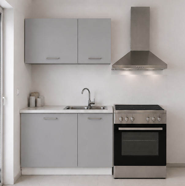Intrahome Ευθεία Κουζίνα 82 Πλάτος 130 κουτία 83cm / 54cm Κρεμαστά – Βάσεις μαζί με πάγκο μελαμίνης 3,2cm  Intrahome-gkri231282364945