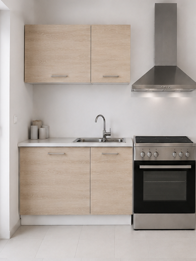 Intrahome Ευθεία Κουζίνα 1 Πλάτος 130 κουτία 80cm / 46cm Κρεμαστά – Βάσεις μαζί με πάγκο μελαμίνης 3,2cm  Intrahome-sono82356793