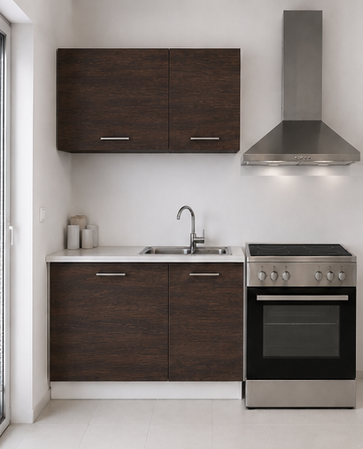 Intrahome Ευθεία Κουζίνα 82 Πλάτος 130 κουτία 83cm / 54cm Κρεμαστά – Βάσεις μαζί με πάγκο μελαμίνης 3,2cm  Intrahome-wenge231282364945