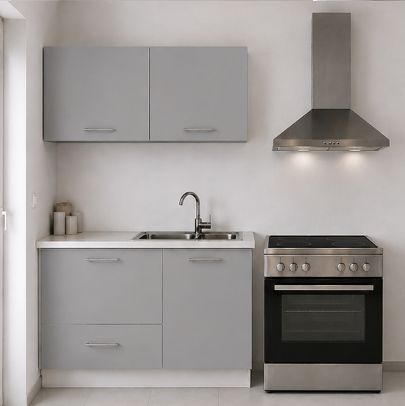 Intrahome Ευθεία Κουζίνα 6 Πλάτος 80 κουτία 44cm / 43cm Κρεμαστά – Βάσεις μαζί με πάγκο μελαμίνης 3,2cm  Intrahome-gkri231282357345