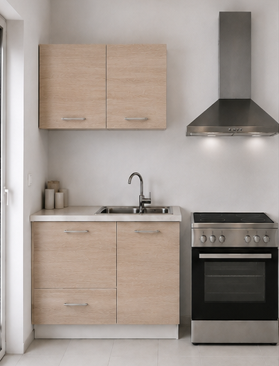 Intrahome Ευθεία Κουζίνα 86 Πλάτος 120 κουτία 38cm / 80cm Κρεμαστά – Βάσεις μαζί με πάγκο μελαμίνης 3,2cm Intrahome-sono82365344