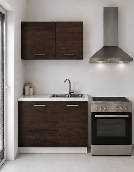 Intrahome Ευθεία Κουζίνα 6 Πλάτος 80 κουτία 44cm / 43cm Κρεμαστά – Βάσεις μαζί με πάγκο μελαμίνης 3,2cm  Intrahome-wenge231282357345