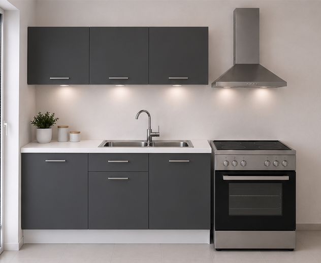 Intrahome Ευθεία Κουζίνα 38 Πλάτος 150 κουτία 36cm / 58cm / 48cm Κρεμαστά – Βάσεις μαζί με πάγκο μελαμίνης 3,2cm  Intrahome-anthraki231282360545