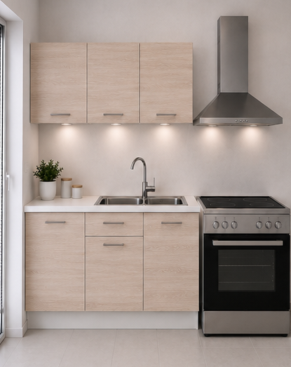Intrahome Ευθεία Κουζίνα 38 Πλάτος 150 κουτία 36cm / 58cm / 48cm Κρεμαστά – Βάσεις μαζί με πάγκο μελαμίνης 3,2cm Intrahome-sono82360545