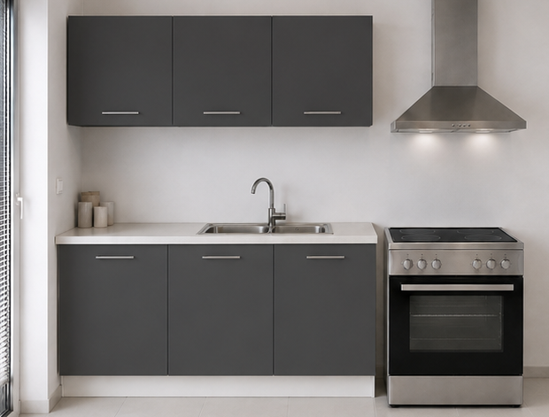 Intrahome Ευθεία Κουζίνα 79 Πλάτος 170 κουτία 52cm / 39cm / 78cm Κρεμαστά – Βάσεις μαζί με πάγκο μελαμίνης 3,2cm  Intrahome-anthraki231282364645