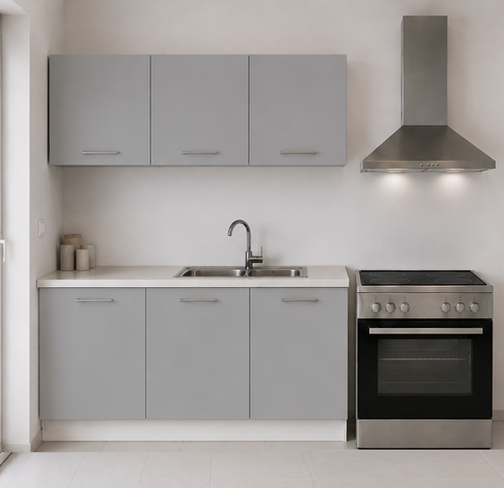 Intrahome Ευθεία Κουζίνα 79 Πλάτος 170 κουτία 52cm / 39cm / 78cm Κρεμαστά – Βάσεις μαζί με πάγκο μελαμίνης 3,2cm  Intrahome-gkri231282364645