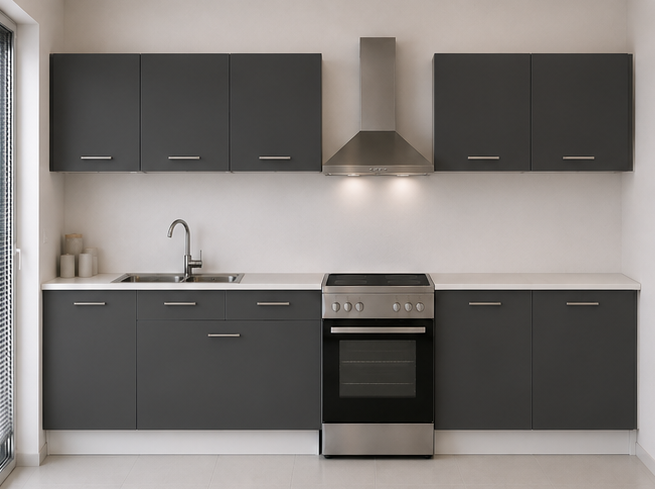 Intrahome Ευθεία Κουζίνα 50 Πλάτος 180 κουτία 44cm / 44cm / 42cm / 56cm Κρεμαστά – Βάσεις μαζί με πάγκο μελαμίνης 3,2cm  Intrahome-anthraki231282361745