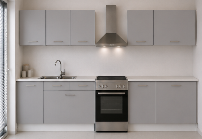 Intrahome Ευθεία Κουζίνα 50 Πλάτος 180 κουτία 44cm / 44cm / 42cm / 56cm Κρεμαστά – Βάσεις μαζί με πάγκο μελαμίνης 3,2cm  Intrahome-gkri231282361745