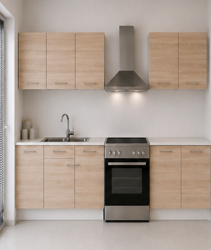 Intrahome Ευθεία Κουζίνα 50 Πλάτος 180 κουτία 44cm / 44cm / 42cm / 56cm Κρεμαστά – Βάσεις μαζί με πάγκο μελαμίνης 3,2cm  Intrahome-sono82361745