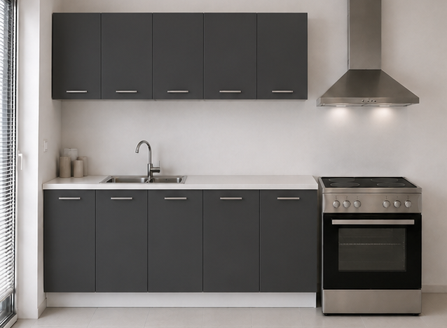 Intrahome Ευθεία Κουζίνα 70 Πλάτος 190 κουτία 40cm / 44cm / 48cm / 56cm Κρεμαστά – Βάσεις μαζί με πάγκο μελαμίνης 3,2cm  Intrahome-anthraki231282363745