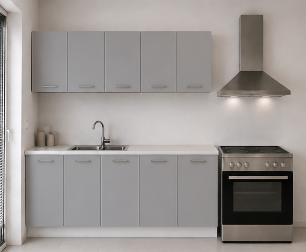 Intrahome Ευθεία Κουζίνα 70 Πλάτος 190 κουτία 40cm / 44cm / 48cm / 56cm Κρεμαστά – Βάσεις μαζί με πάγκο μελαμίνης 3,2cm  Intrahome-gkri231282363745