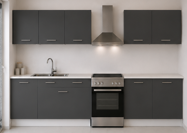 Intrahome Ευθεία Κουζίνα 57 Πλάτος 400 κουτία 63cm / 60cm / 82cm / 96cm / 99cm Κρεμαστά – Βάσεις μαζί με πάγκο μελαμίνης 3,2cm  Intrahome-anthraki231282362445