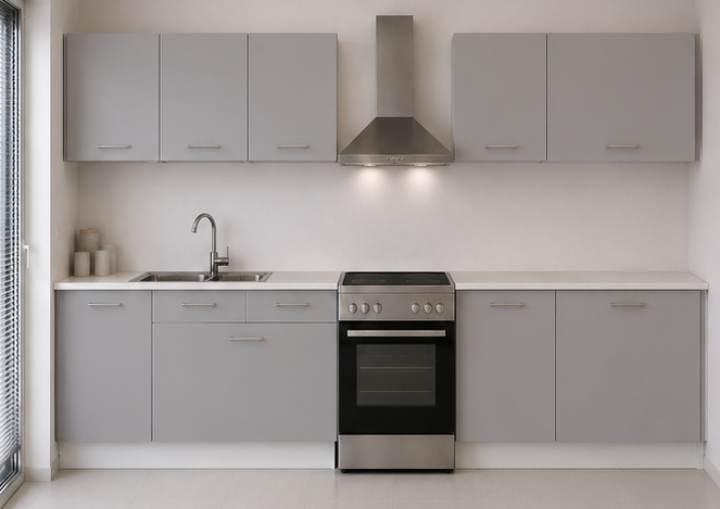 Intrahome Ευθεία Κουζίνα 57 Πλάτος 400 κουτία 63cm / 60cm / 82cm / 96cm / 99cm Κρεμαστά – Βάσεις μαζί με πάγκο μελαμίνης 3,2cm  Intrahome-gkri231282362445