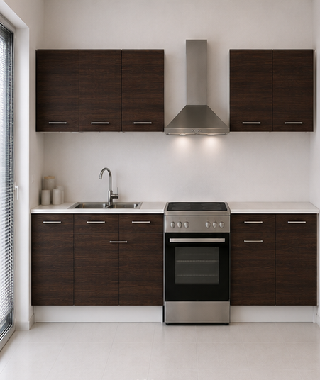 Intrahome Ευθεία Κουζίνα 57 Πλάτος 400 κουτία 63cm / 60cm / 82cm / 96cm / 99cm Κρεμαστά – Βάσεις μαζί με πάγκο μελαμίνης 3,2cm  Intrahome-wenge231282362445