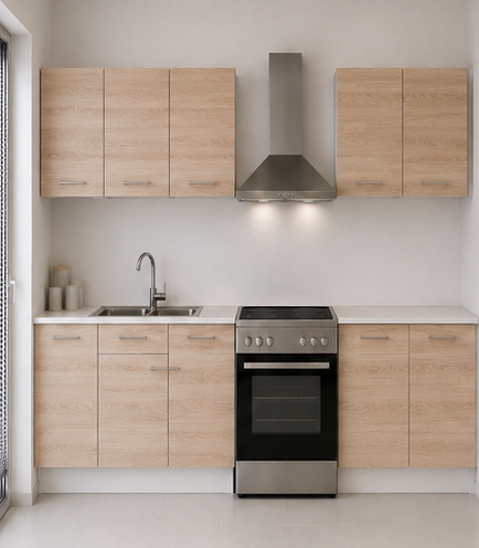 Intrahome Ευθεία Κουζίνα 75 Πλάτος 370 κουτία 83cm / 104cm / 47cm / 36cm / 101cm Κρεμαστά – Βάσεις μαζί με πάγκο μελαμίνης 3,2cm Intrahome-sono82364245