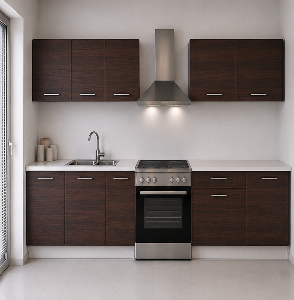 Intrahome Ευθεία Κουζίνα 75 Πλάτος 370 κουτία 83cm / 104cm / 47cm / 36cm / 101cm Κρεμαστά – Βάσεις μαζί με πάγκο μελαμίνης 3,2cm  Intrahome-wenge231282364245