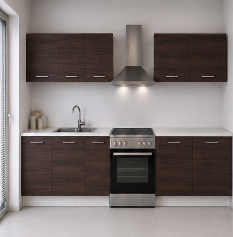 Intrahome Ευθεία Κουζίνα 33 Πλάτος 470 κουτία 97cm / 47cm / 103cm / 56cm / 80cm / 83cm Κρεμαστά – Βάσεις μαζί με πάγκο μελαμίνης 3,2cm  Intrahome-wenge231282360045