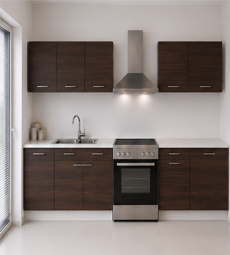 Intrahome Ευθεία Κουζίνα 95 Πλάτος 410 κουτία 84cm / 59cm / 84cm / 96cm / 43cm / 53cm Κρεμαστά – Βάσεις μαζί με πάγκο μελαμίνης 3,2cm  Intrahome-wenge231282366245