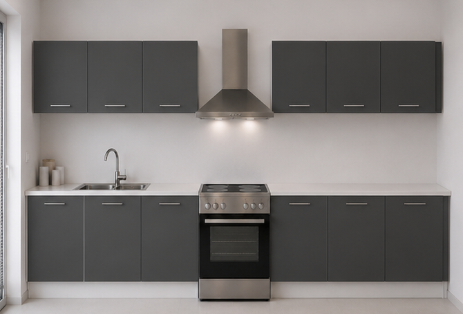 Intrahome Ευθεία Κουζίνα 94 Πλάτος 480 κουτία 103cm / 101cm / 53cm / 48cm / 100cm / 79cm Κρεμαστά – Βάσεις μαζί με πάγκο μελαμίνης 3,2cm  Intrahome-anthraki231282366145