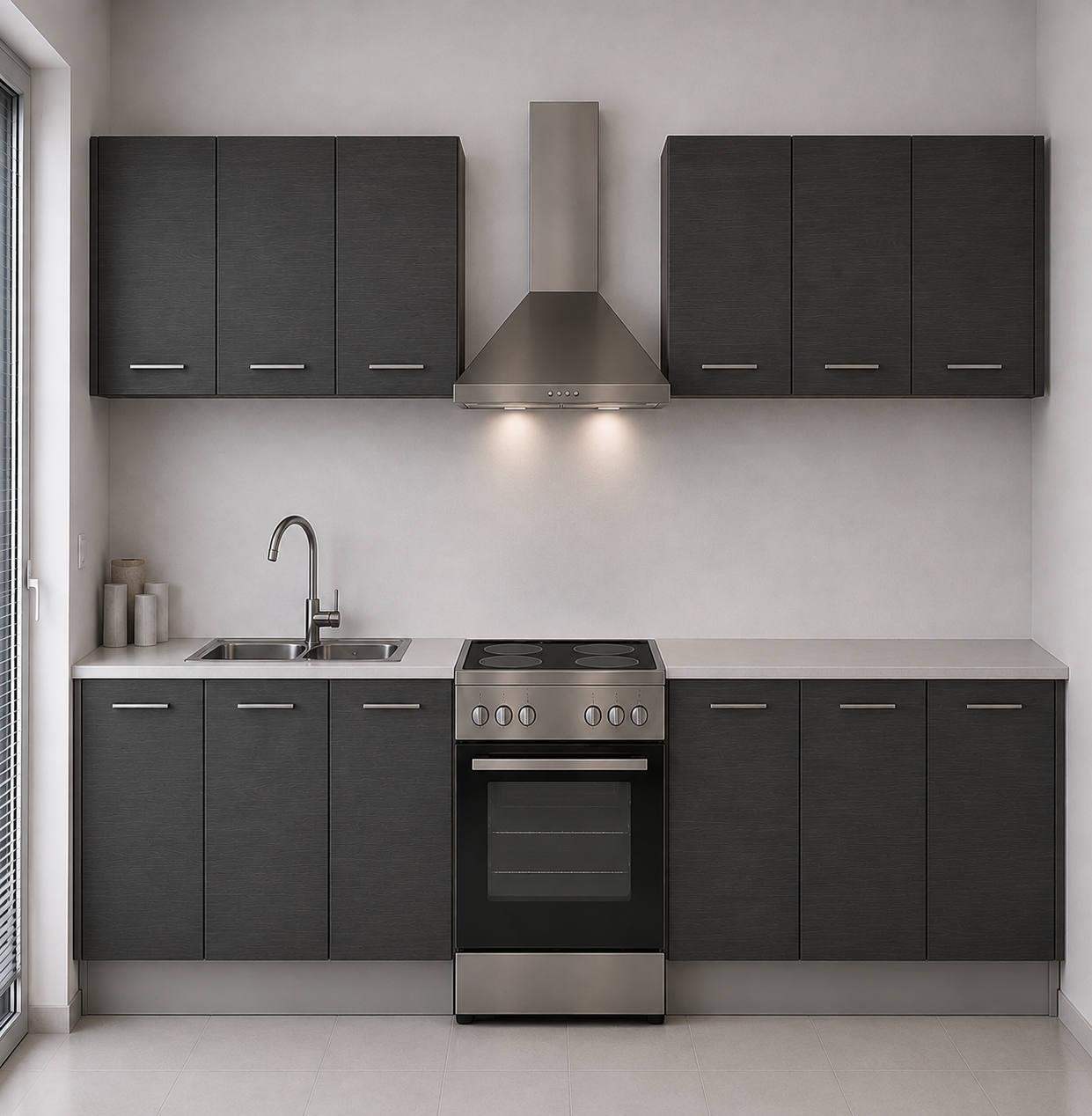 Intrahome Ευθεία Κουζίνα 53 Πλάτος 310 κουτία 39cm / 36cm / 51cm / 53cm / 84cm / 53cm Κρεμαστά – Βάσεις μαζί με πάγκο μελαμίνης 3,2cm  Intrahome-anthraki231282362045