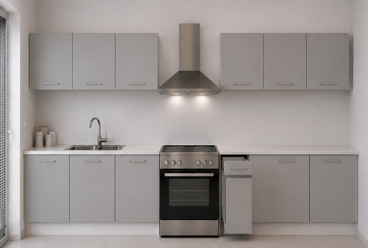Intrahome Ευθεία Κουζίνα 53 Πλάτος 310 κουτία 39cm / 36cm / 51cm / 53cm / 84cm / 53cm Κρεμαστά – Βάσεις μαζί με πάγκο μελαμίνης 3,2cm  Intrahome-gkri231282362045