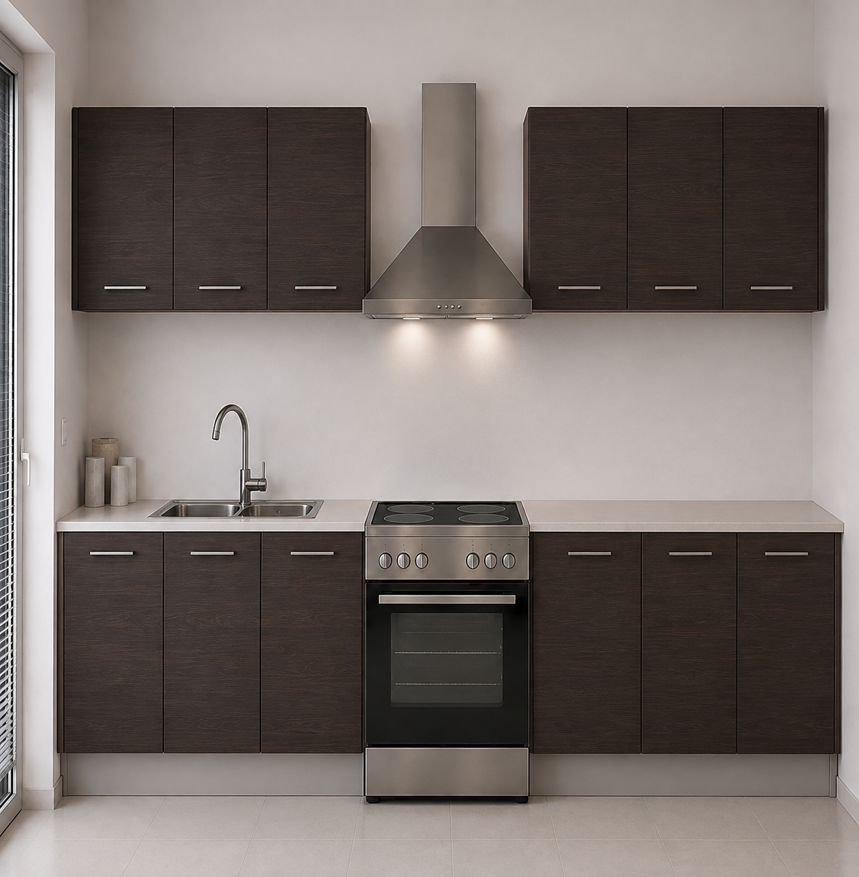 Intrahome Ευθεία Κουζίνα 53 Πλάτος 310 κουτία 39cm / 36cm / 51cm / 53cm / 84cm / 53cm Κρεμαστά – Βάσεις μαζί με πάγκο μελαμίνης 3,2cm  Intrahome-wenge231282362045