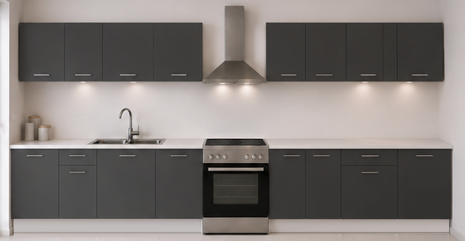Intrahome Ευθεία Κουζίνα 60 Πλάτος 540 κουτία 82cm / 80cm / 82cm / 84cm / 63cm / 100cm / 60cm Κρεμαστά – Βάσεις μαζί με πάγκο μελαμίνης 3,2cm  Intrahome-anthraki231282362745