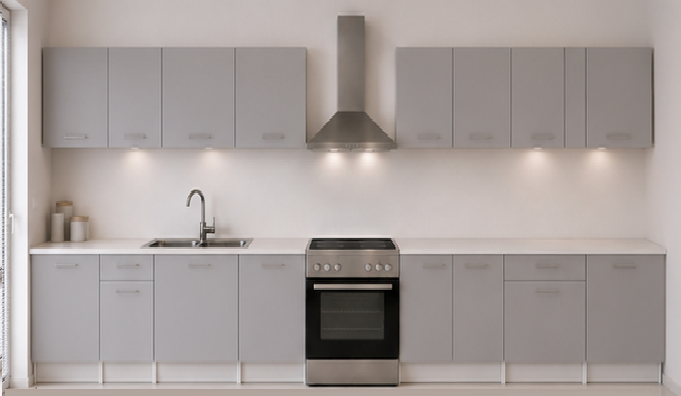 Intrahome Ευθεία Κουζίνα 60 Πλάτος 540 κουτία 82cm / 80cm / 82cm / 84cm / 63cm / 100cm / 60cm Κρεμαστά – Βάσεις μαζί με πάγκο μελαμίνης 3,2cm  Intrahome-gkri231282362745