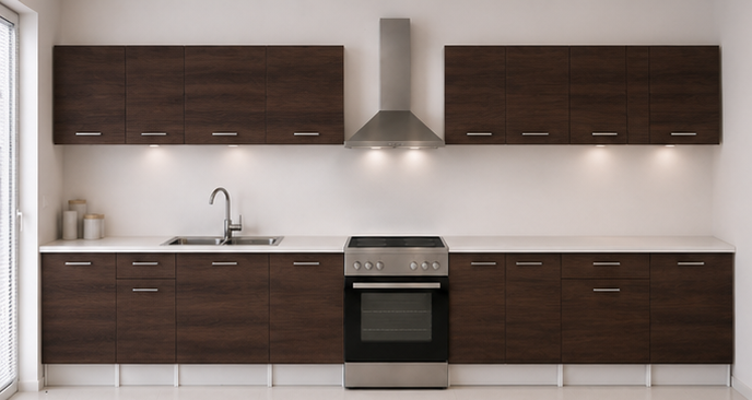 Intrahome Ευθεία Κουζίνα 60 Πλάτος 540 κουτία 82cm / 80cm / 82cm / 84cm / 63cm / 100cm / 60cm Κρεμαστά – Βάσεις μαζί με πάγκο μελαμίνης 3,2cm  Intrahome-wenge231282362745