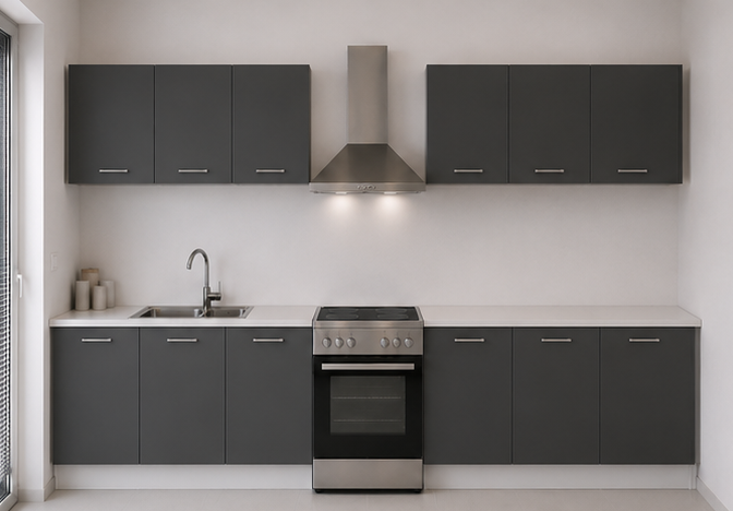 Intrahome Ευθεία Κουζίνα 52 Πλάτος 510 κουτία 42cm / 63cm / 82cm / 97cm / 99cm / 53cm / 76cm Κρεμαστά – Βάσεις μαζί με πάγκο μελαμίνης 3,2cm  Intrahome-anthraki231282361848
