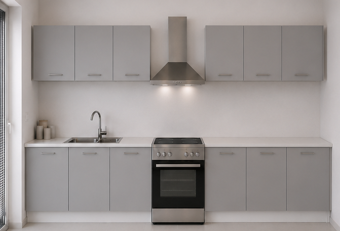 Intrahome Ευθεία Κουζίνα 100 Πλάτος 440 κουτία 54cm / 51cm / 99cm / 39cm / 63cm / 41cm / 96cm Κρεμαστά – Βάσεις μαζί με πάγκο μελαμίνης 3,2cm  Intrahome-gkri231282366745