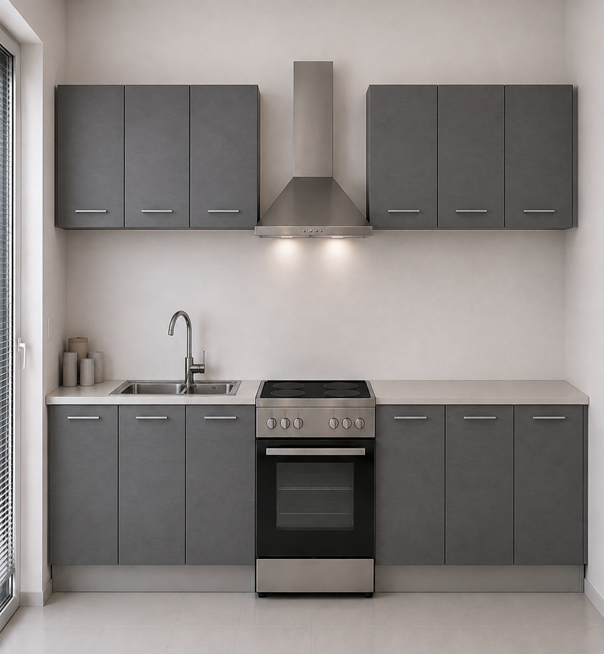Intrahome Ευθεία Κουζίνα 98 Πλάτος 490 κουτία 48cm / 83cm / 47cm / 51cm / 61cm / 102cm / 104cm Κρεμαστά – Βάσεις μαζί με πάγκο μελαμίνης 3,2cm  Intrahome-gkri231282366545