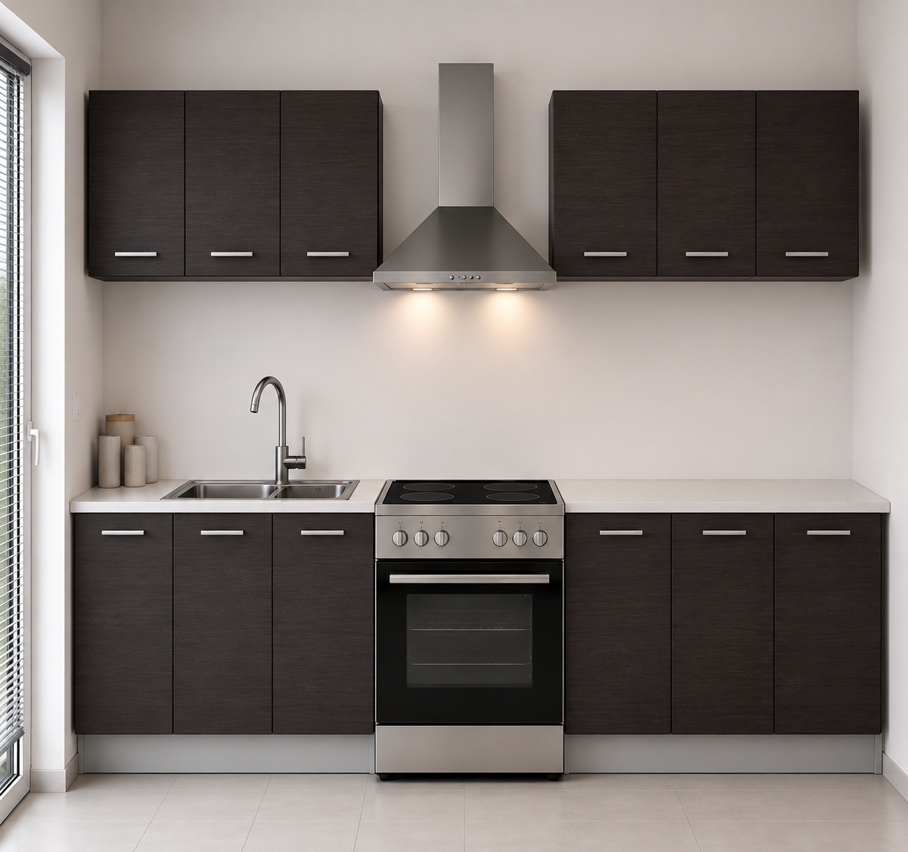 Intrahome Ευθεία Κουζίνα 8 Πλάτος 500 κουτία 96cm / 47cm / 96cm / 53cm / 57cm / 58cm / 82cm Κρεμαστά – Βάσεις μαζί με πάγκο μελαμίνης 3,2cm  Intrahome-wenge231282357545