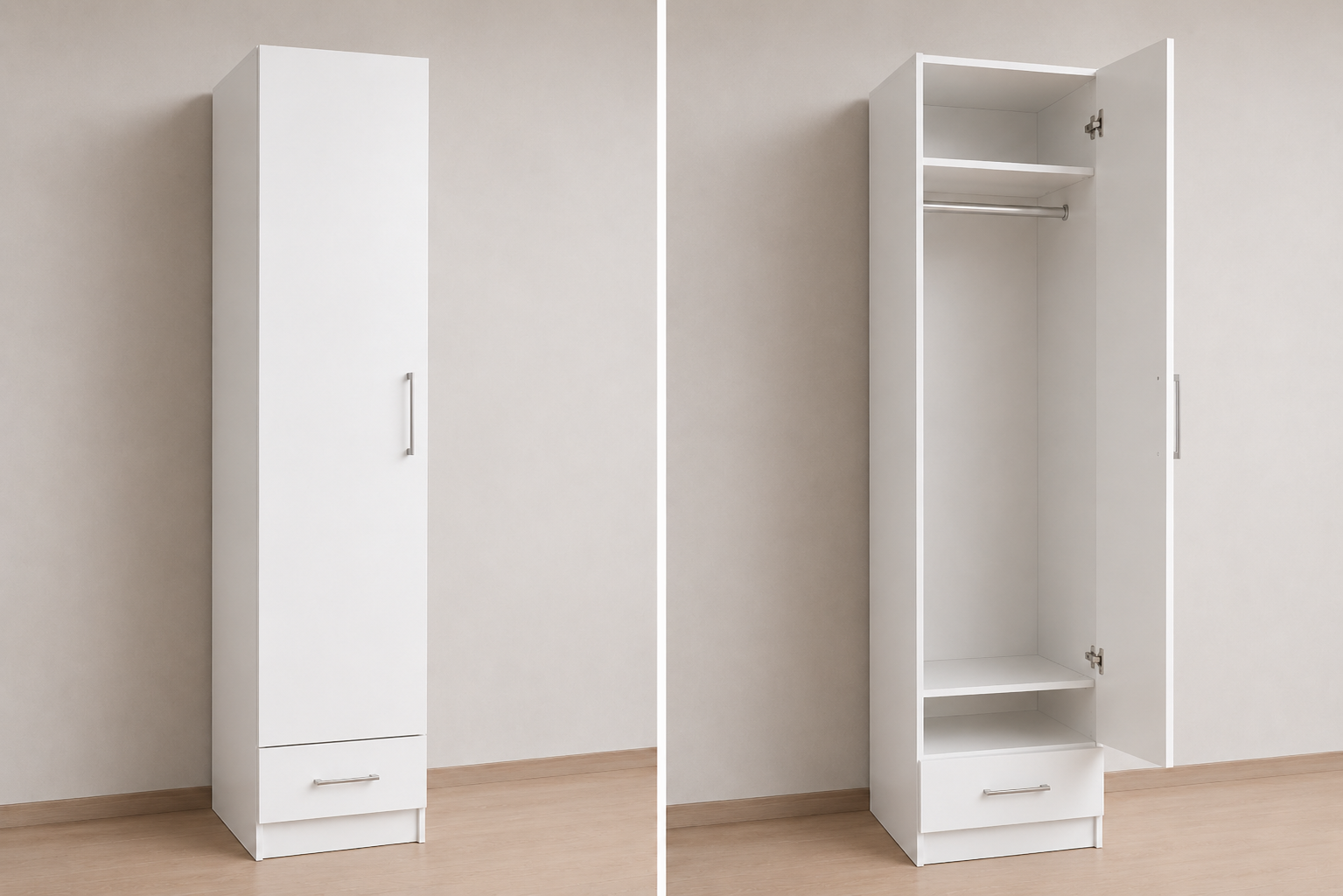 Intrahome Ντουλάπα Λευκό 36x186x56 Μαζί με δύο συρτάρια NT12L-036-186-02233  Κουτί  BOX36 χωρίς πατάρι