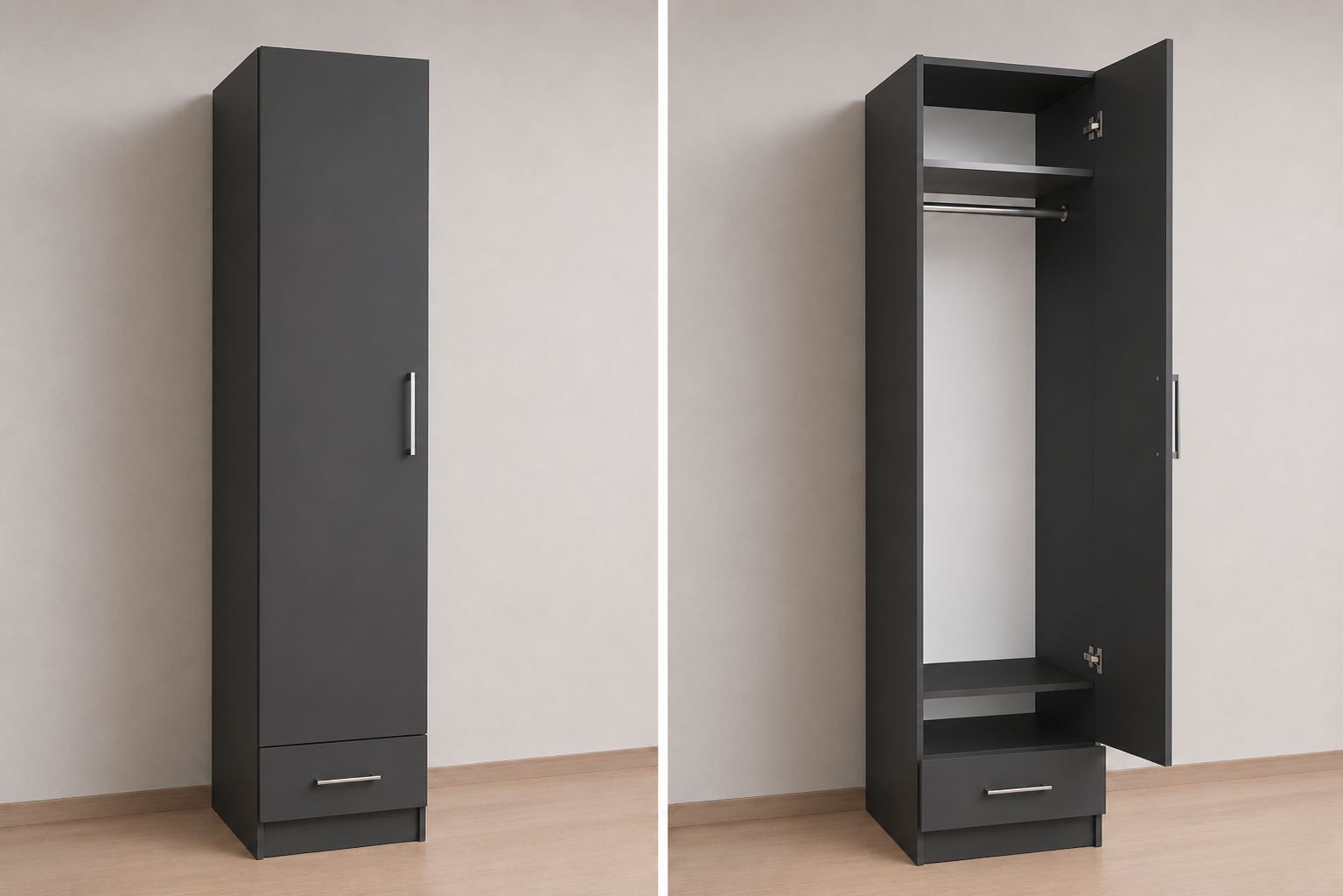 Intrahome Ντουλάπα ανθρακί 30x307x56 με πατάρι 60cm Μαζί με δύο συρτάρια NT1214L-030-307-24858  Κουτί  BOX30  Πατάρι  PAT30