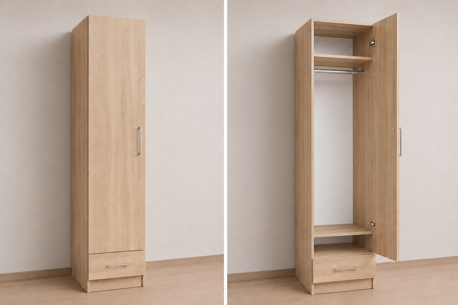 Intrahome Ντουλάπα Sonoma-ΔΡΥΣ 50x254x56 με πατάρι 60cm Μαζί με δύο συρτάρια NT121L-050-254-31556 Κουτί BOX50 Πατάρι PAT50