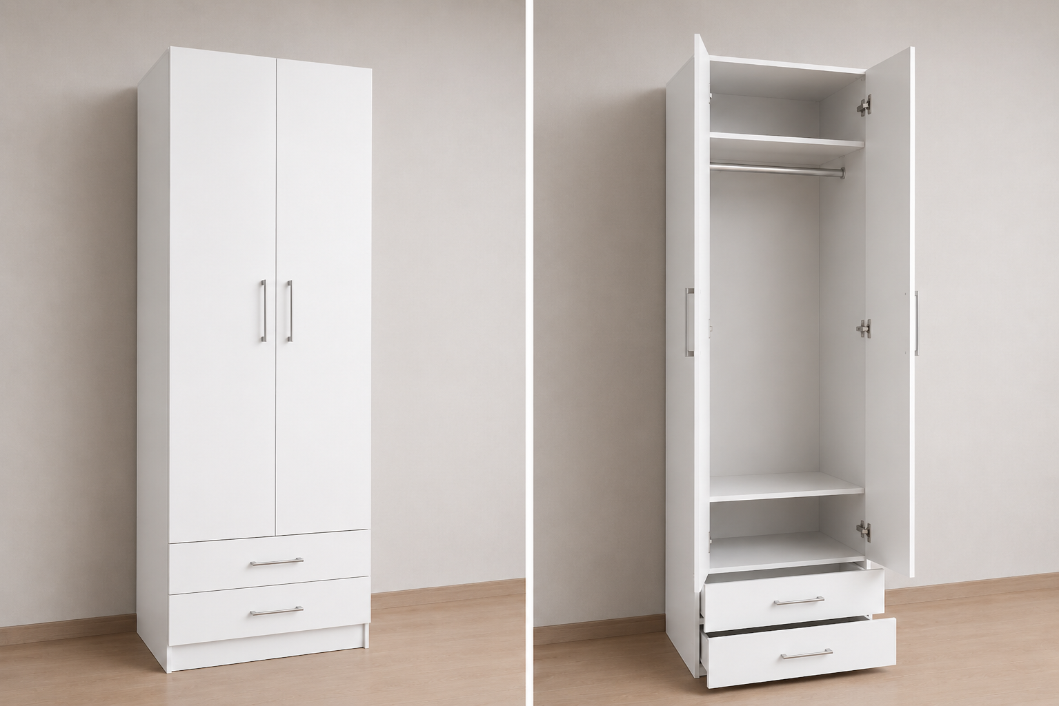 Intrahome Ντουλάπα Λευκό 84x186x56 Μαζί με δύο συρτάρια NT12L-084-186-02281  Κουτί  BOX84 χωρίς πατάρι
