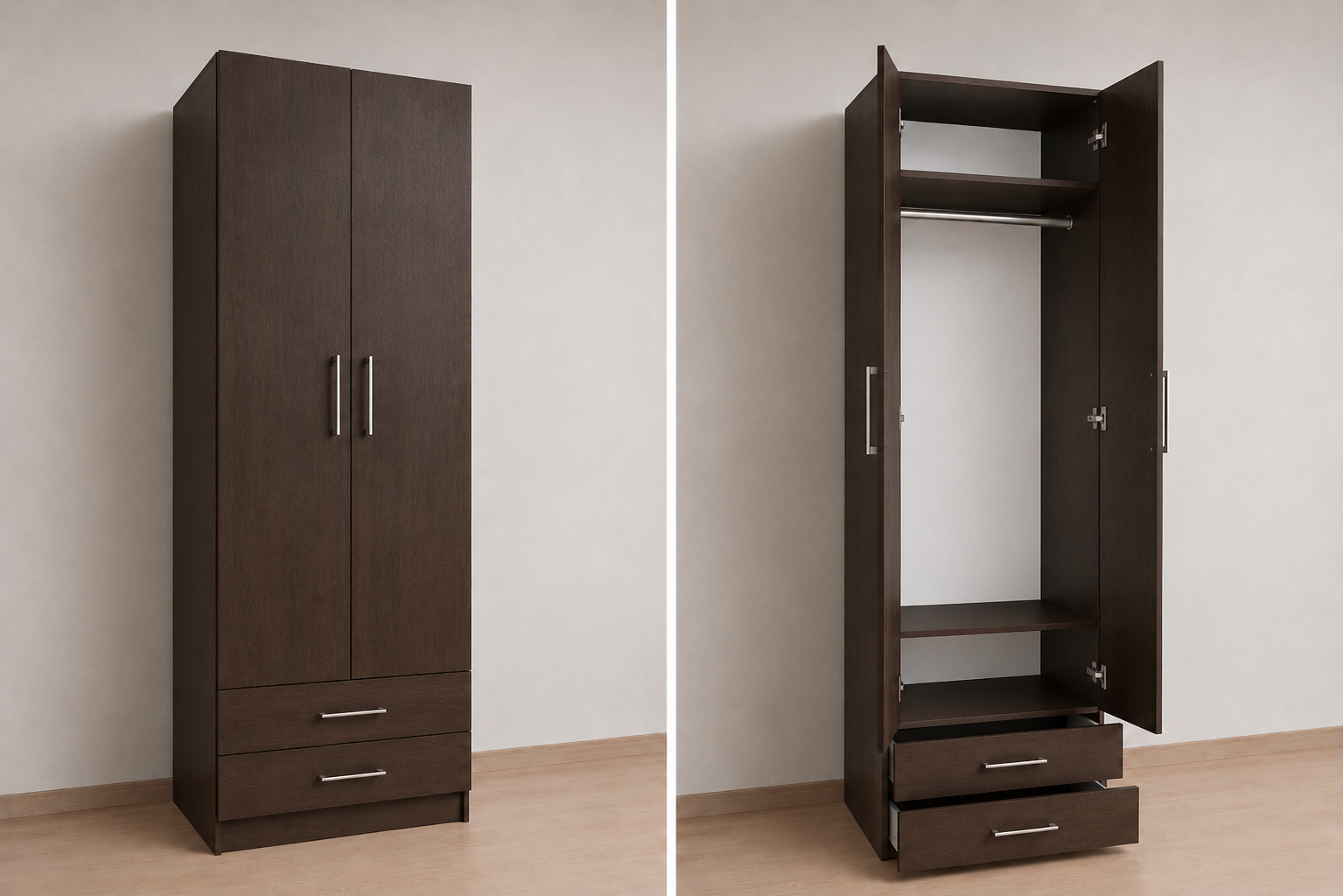 Intrahome Ντουλάπα Wenge 97x191x56 Μαζί με δύο συρτάρια NT12144L-097-191-04149  Κουτί  BOX97 χωρίς πατάρι