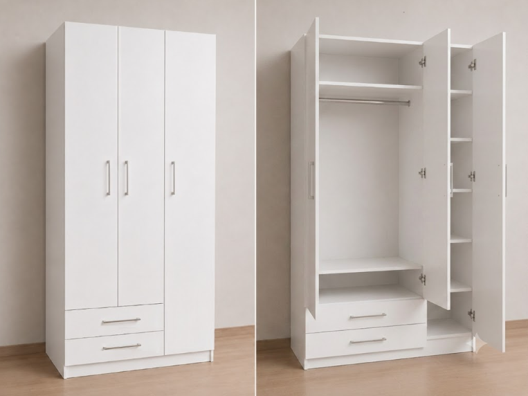 Intrahome Ντουλάπα Λευκό 118x186x56 Μαζί με δύο συρτάρια NT12L-118-186-02315  Κουτί  BOX100|BOX18 χωρίς πατάρι