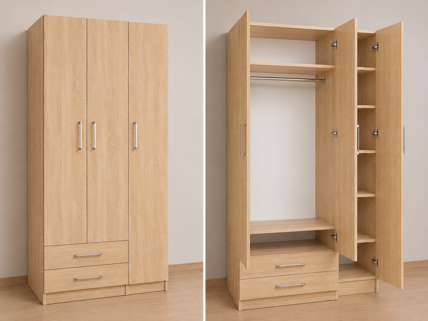 Intrahome Ντουλάπα Sonoma-ΔΡΥΣ 101x194x56 Μαζί με δύο συρτάρια NT121L-101-194-31607 Κουτί BOX100|BOX1 χωρίς πατάρι