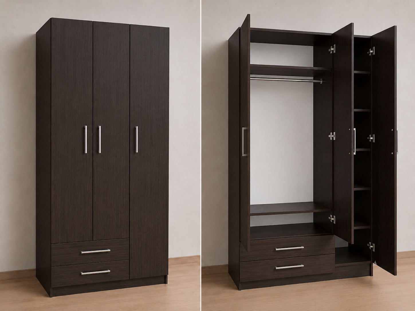 Intrahome Ντουλάπα Wenge 133x191x56 Μαζί με δύο συρτάρια NT12144L-133-191-04185  Κουτί  BOX100|BOX33 χωρίς πατάρι