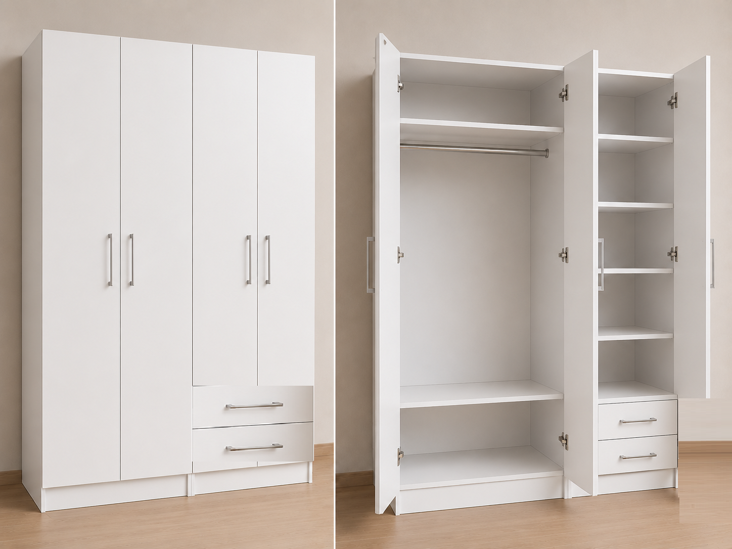 Intrahome Ντουλάπα Λευκό 154x186x56 Μαζί με δύο συρτάρια NT12L-154-186-02351  Κουτί  BOX100|BOX54 χωρίς πατάρι