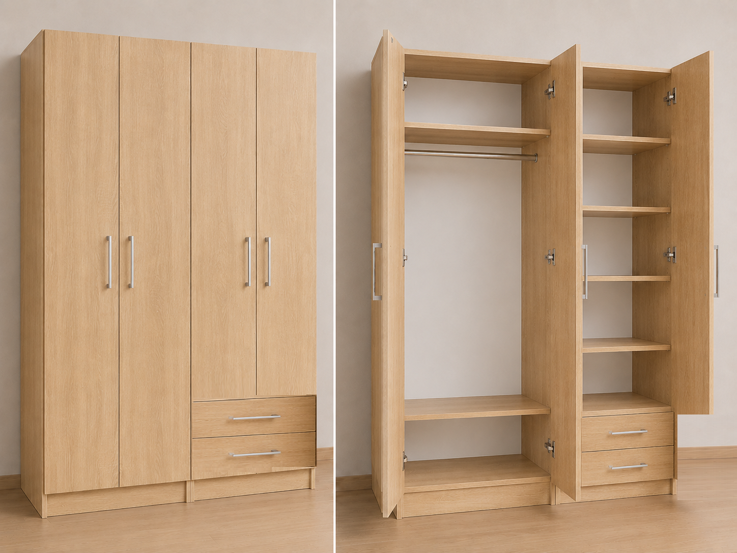 Intrahome Ντουλάπα Sonoma-ΔΡΥΣ 194x254x56 με πατάρι 60cm Μαζί με δύο συρτάρια NT121L-194-254-31700  Κουτί  BOX100|BOX94  Πατάρι  PAT100|PAT94