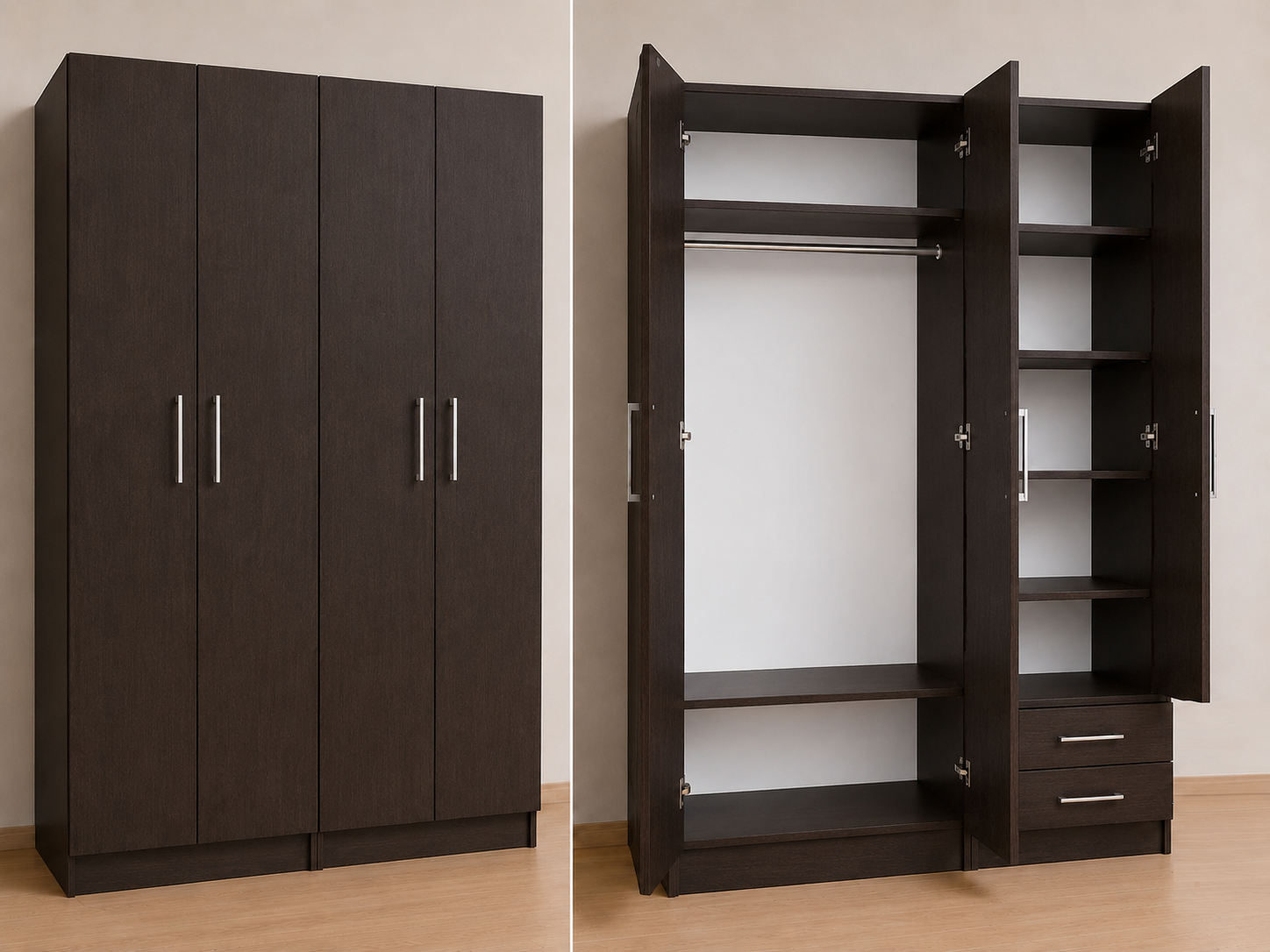 Intrahome Ντουλάπα Wenge 159x191x56 Μαζί με δύο συρτάρια NT12144L-159-191-04211  Κουτί  BOX100|BOX59 χωρίς πατάρι